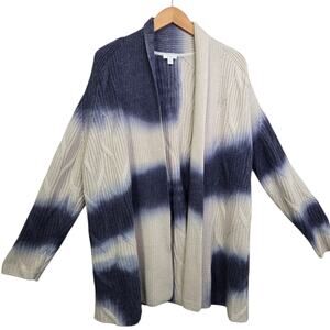 J. Jill Women Cardigan Sweater Open Front Cotton Blend Blue Ombre XL Mature